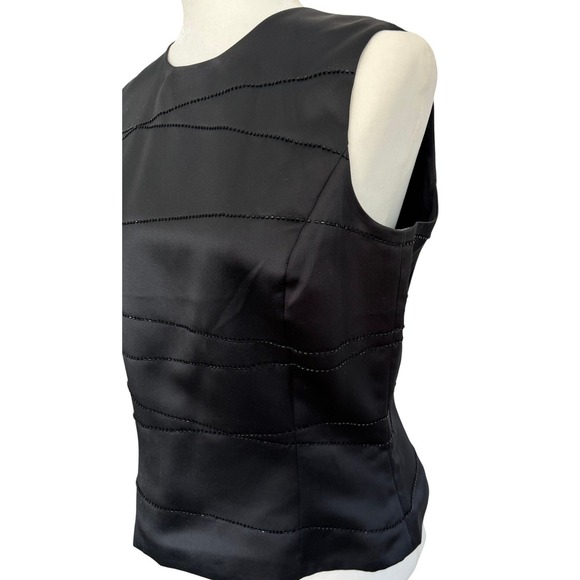 Ann Taylor Black Sleeveless Beaded Wavy Trim Blouse Top Women's Size 12 - Picture 11 of 15